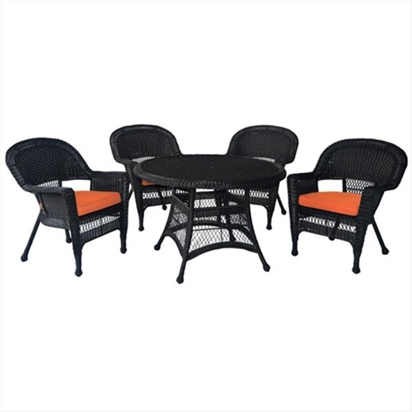Propation 5 Piece Espresso Wicker Dining Set - Orange Cushions PR2593365